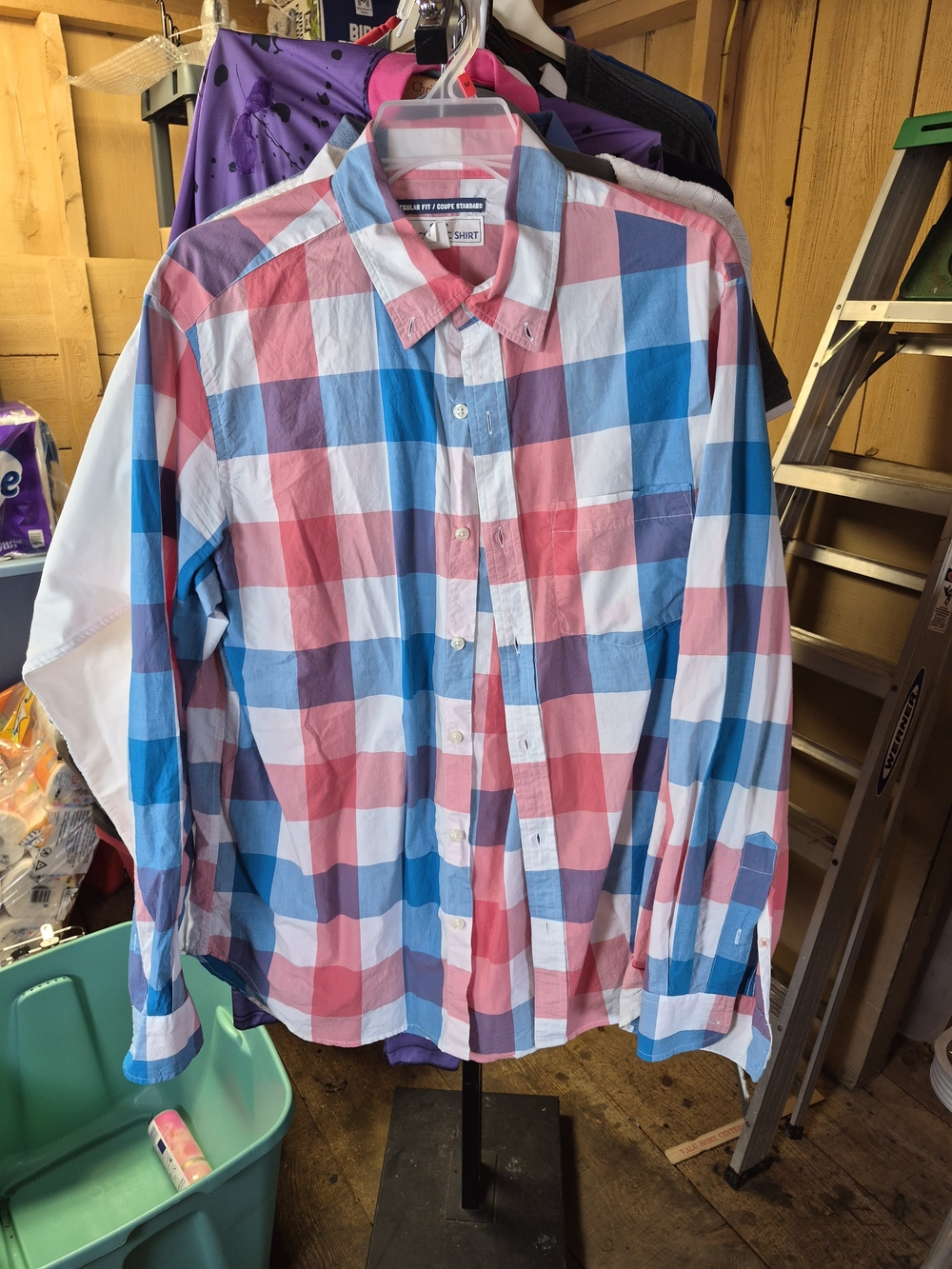 Old Navy Men’s Casual Plaid Button-Down Shirt - Blue & Pink Bin 61